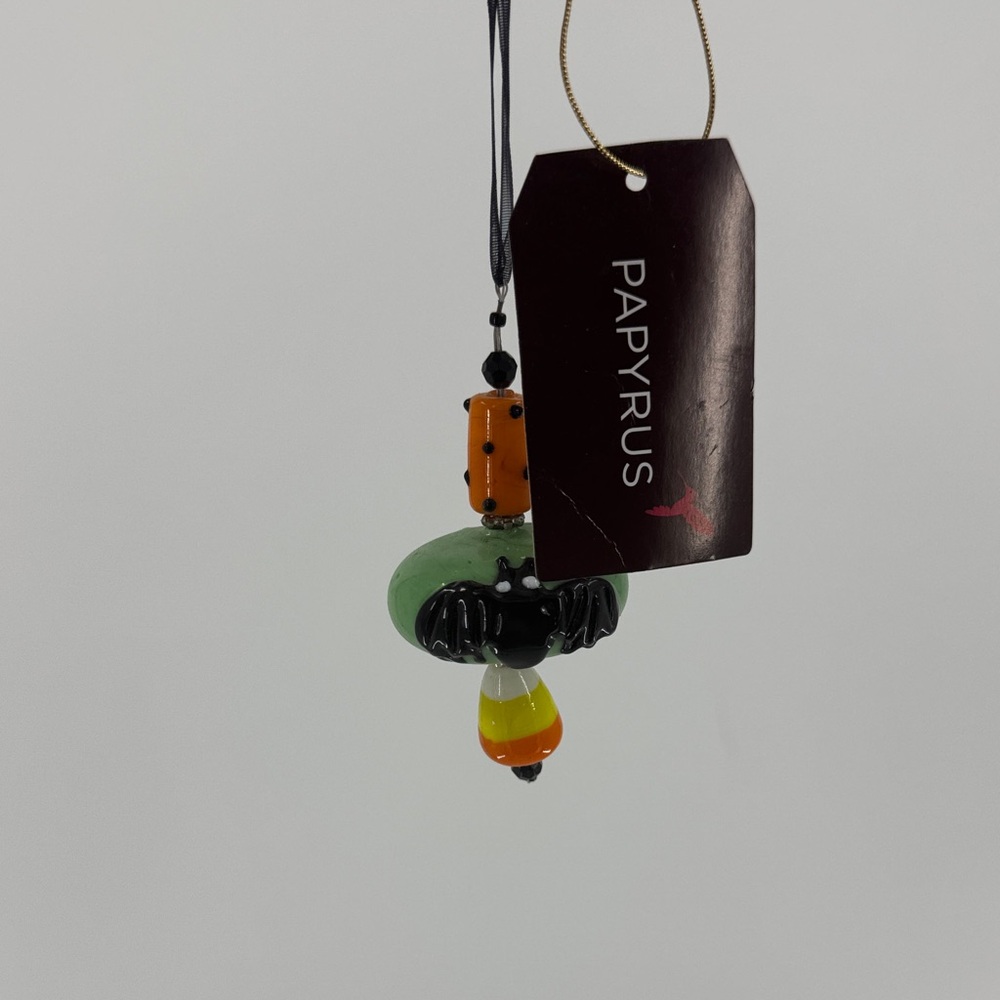 Papyrus Green and Orange Bat Ornament NWT